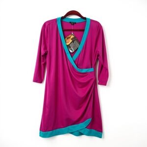 Elegant Pink and Blue Wrap Dress